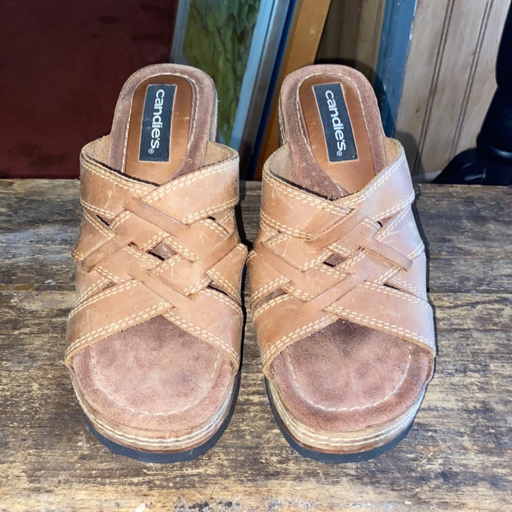 Candies open toe wooden heeled clogs